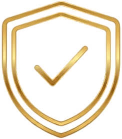 Ícone de um escudo dourado com um símbolo de verificação no centro.