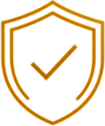 Ícone de escudo dourado com um símbolo de verificação.